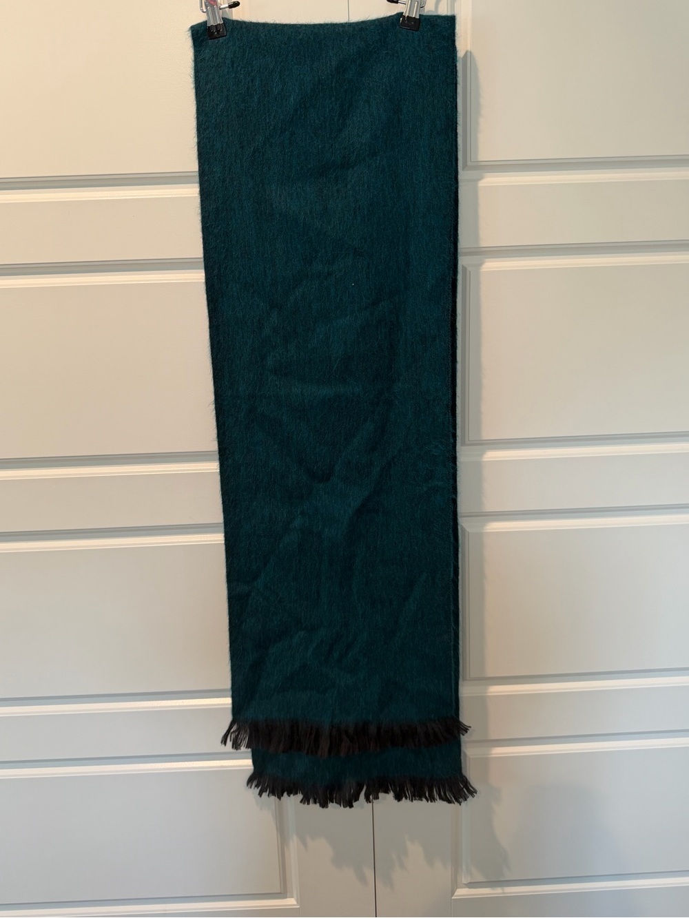 Shupaca Teal Rectangle Black Fringe Alpaca Scarf Standard One Size